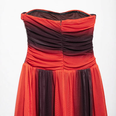 Holiday style printed strapless mesh dress for women