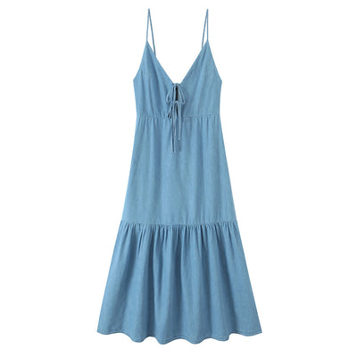 European and American style bow decoration backless suspender dress for women