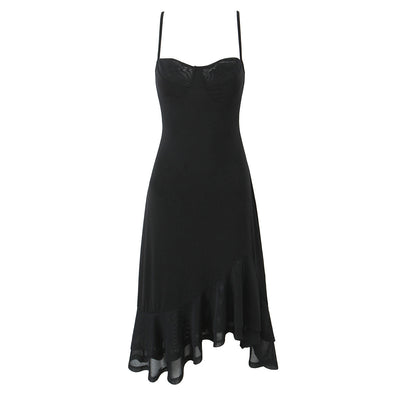Fashionable slim fit patchwork irregular suspender fish tail dress for women