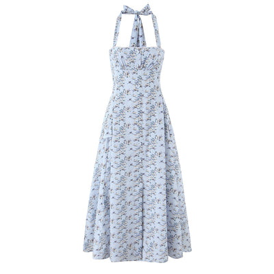 Fashion neck button print dress for women
