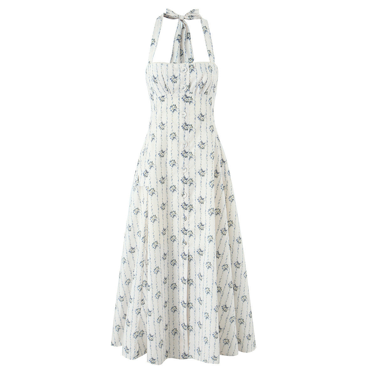 Fashion neck button print dress for women