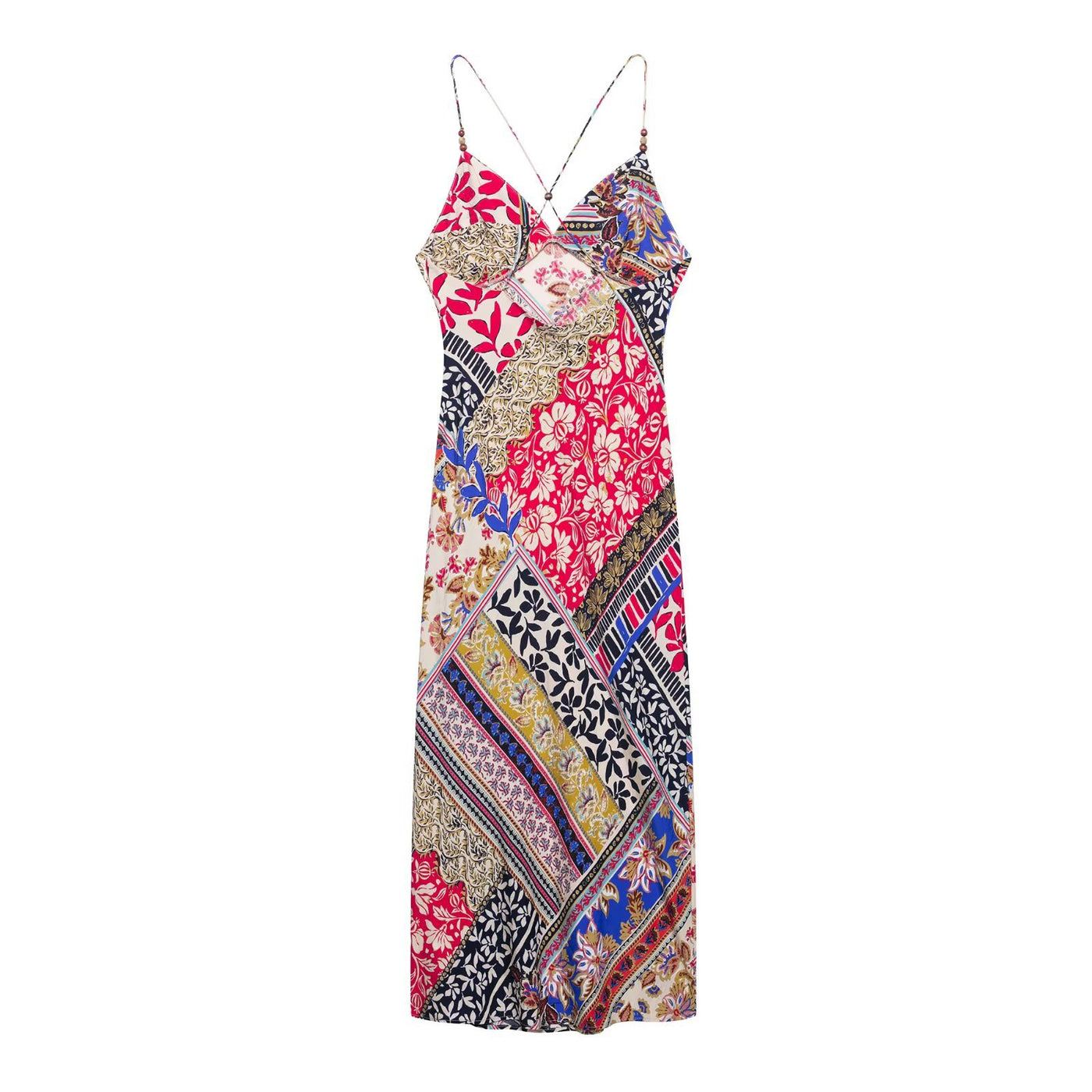 Fashion printed camisole backless MIDI dress for women