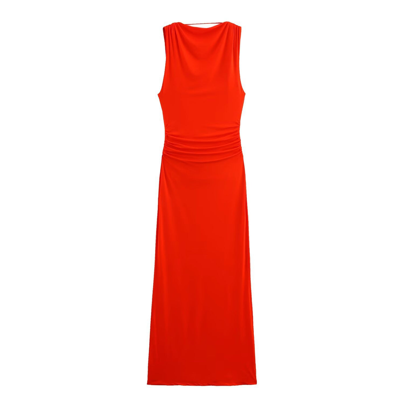 Round neck sleeveless long backless knitted dress for women