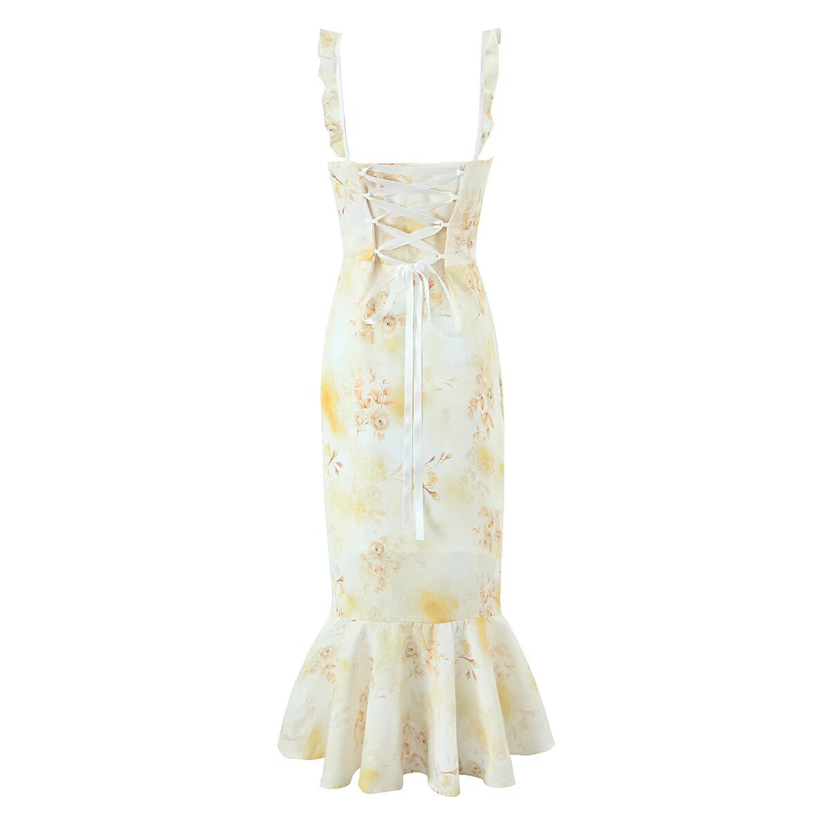 Printed back strap suspender fishtail dress for women