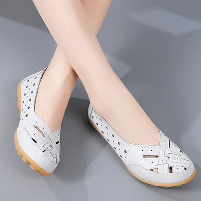 Summer women's hollowed out loafers with cow tendon sole and bean shaped shoes