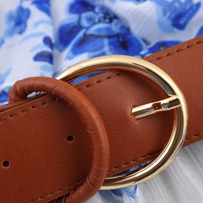 V-neck belt with black fungus edging printed dress for women