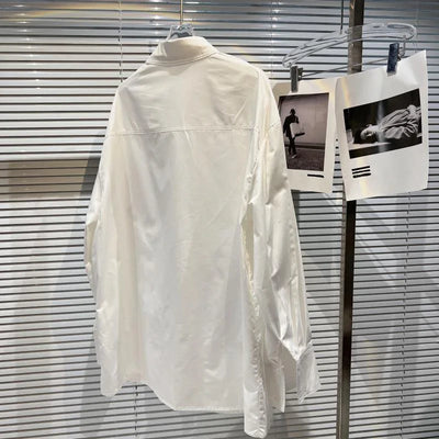 DEAT Women's Blouse Spliced Red Heart Design Single Breasted Loose Female Lapel White Shirt  New Fashion Autumn