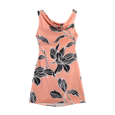 Wrinkle print short suspender dress for women