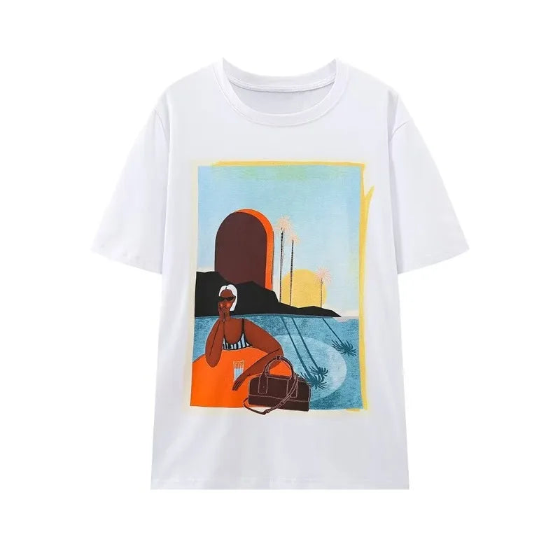 Women's T-shirts Blouse O-neck Top Cotton Tshirt Shirt Casual Tops Tees Short Sleeve Tee