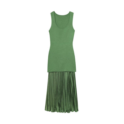 Sleeveless pleated patchwork knitted dress for women