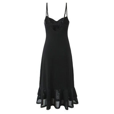 Fashionable slim fit patchwork irregular suspender fish tail dress for women