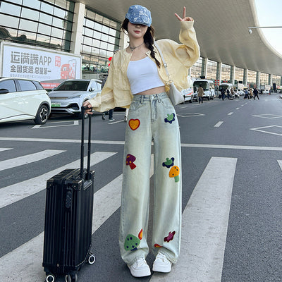 New Medium Straight-leg Pants All-matching Wide Leg High Waist Meat Hiding